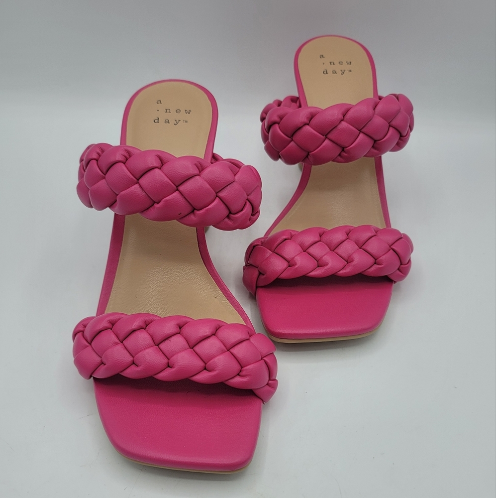 A New Day Basil Braided Block Heel Sandals Magenta Pink Size 6.5 Mules - Picture 1 of 13